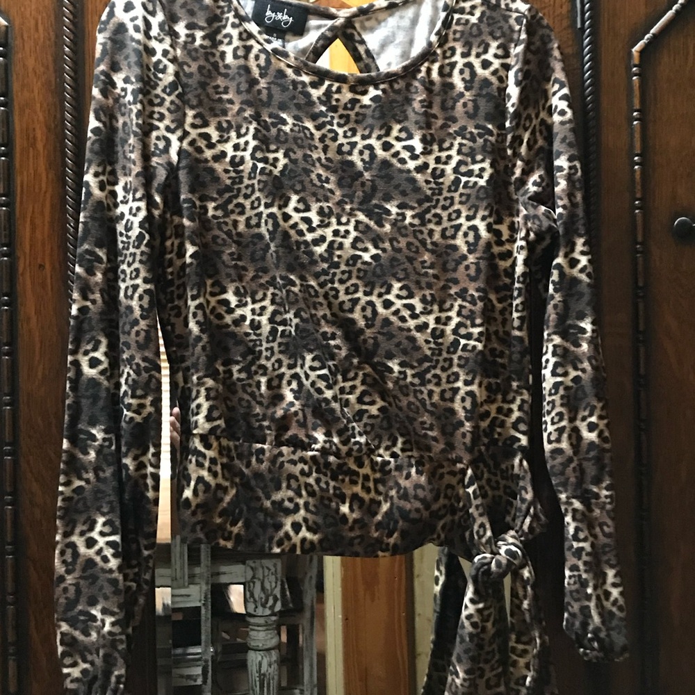 Leopard Print, long sleeved blouse in a size small.